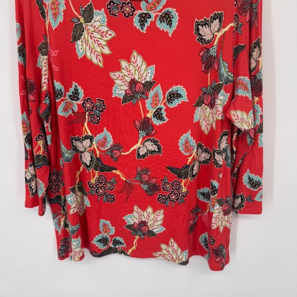 J jill Wearever Collection orange Floral knit  3/4 Sleeve Top size large petite - Picture 4 of 9